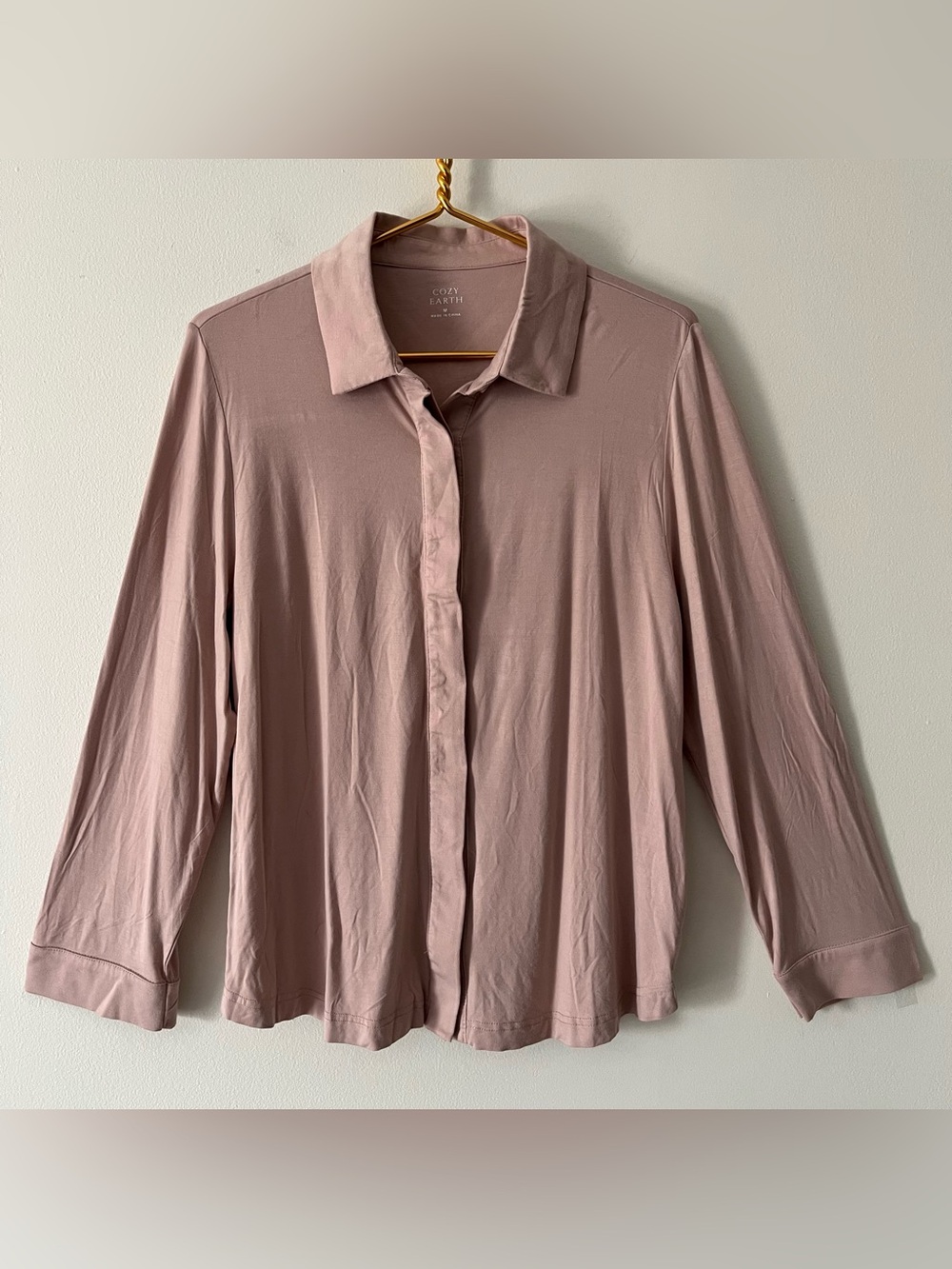 Cozy Earth Dusty Rose Bamboo Button Front Pajama Top M